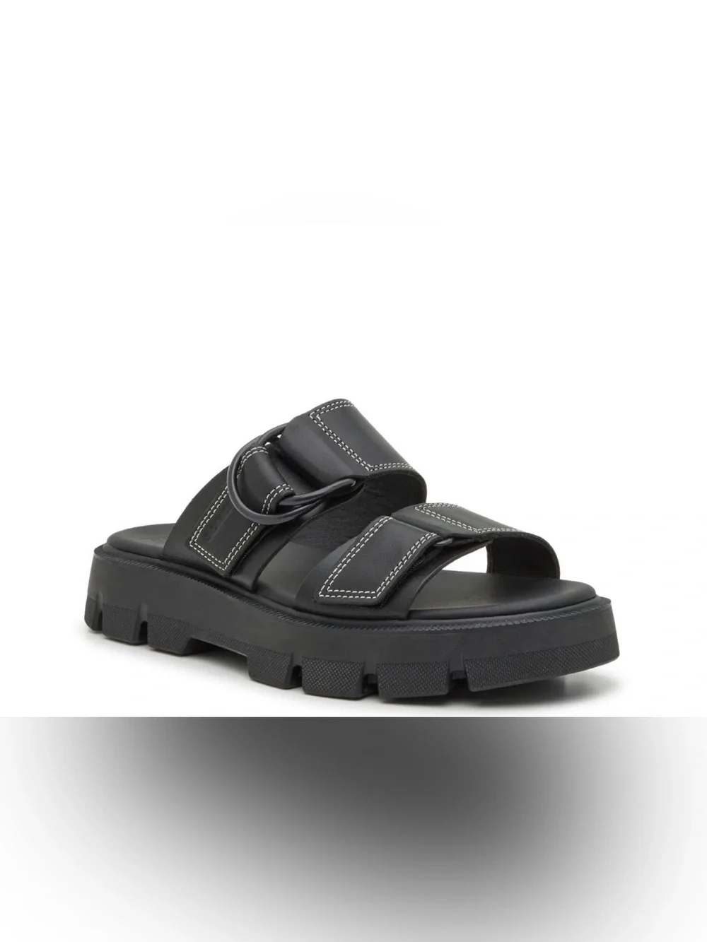 Sorel Black Dual-Strap Lug Slide with Contrast Stitching
